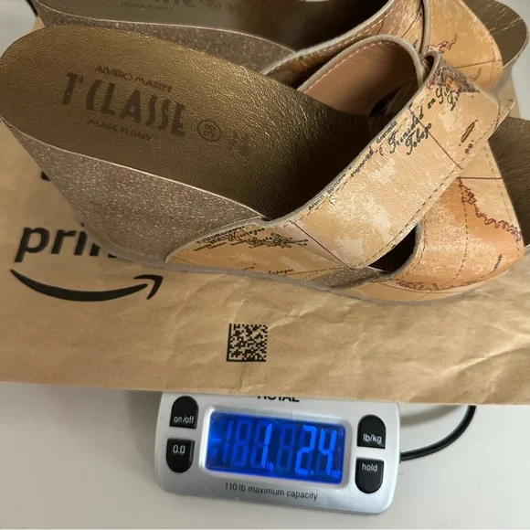 Alviero Martini Sz 38/US 7 1A Classe Italy Wedge Slip On Mules Spain Cork Map - Picture 9 of 10